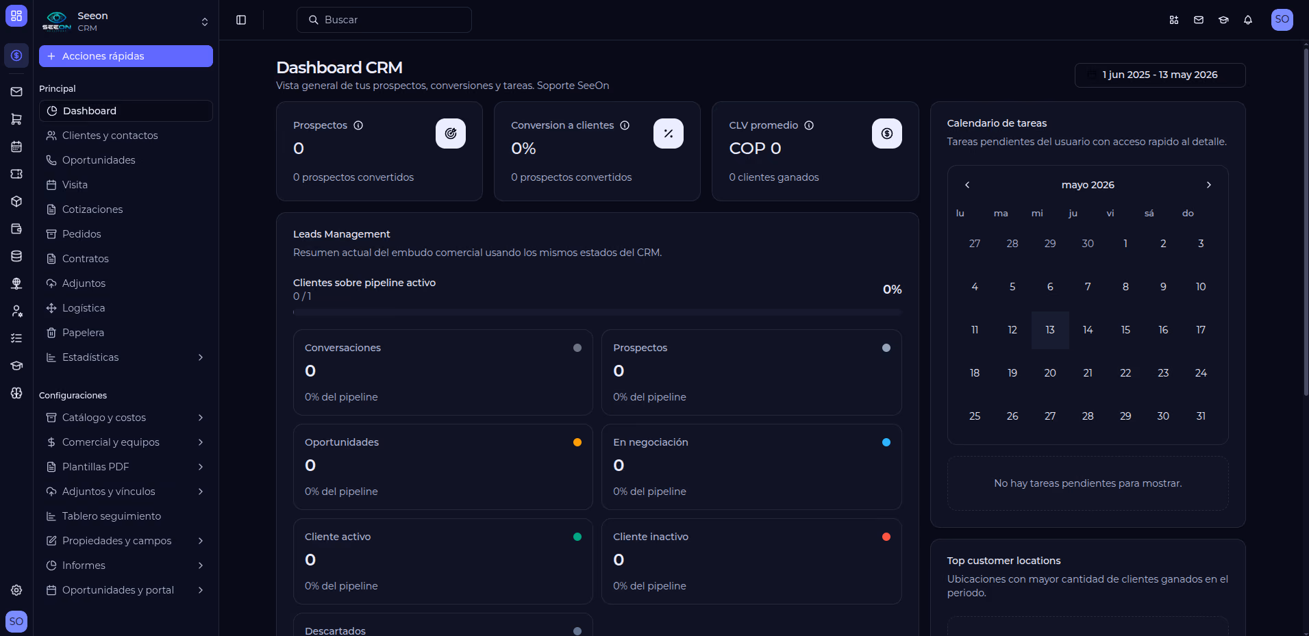 Dashboard CRM SeeOn Solutions